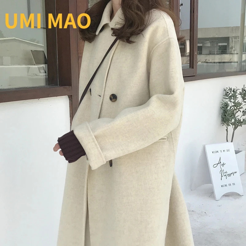

UMI MAO Double-sided Cashmere Coat Women's Autumn Winter Mid-length Loose Cocoon Woolen Jacket Women's Clothing Female Overcoat