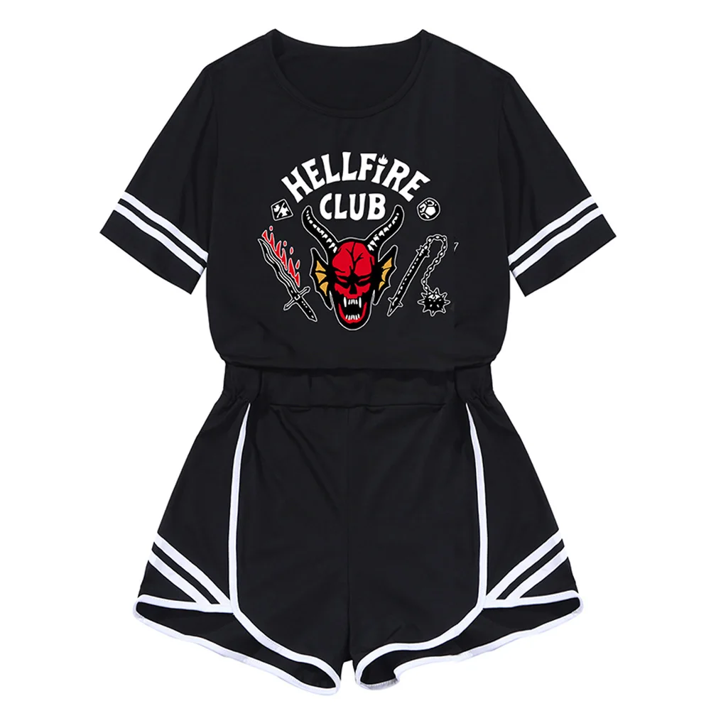 

Stranger Cos Things 4 Hellfire Club Cosplay Costume T-shirt Crop Top Shorts Set Outfits Halloween Carnival Suit