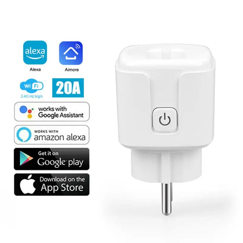 

EU Smart Socket WIFI Plug 20A Smart Timing Function Aimore Alexa APP Control Works With Alexa Google Assistant