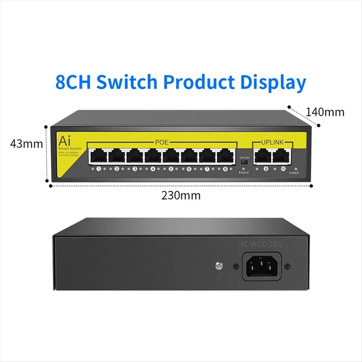 Фото 48В 8-портовый POE-коммутатор Ethernet 10/100 Мбит/с IEEE 802.3 Af/At для IP-камер/систем видеонаблюдения/беспроводных точек доступа, вилка EU - A07G №3