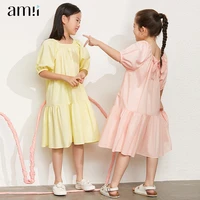 amii kids queen dress for girls 2022 summer puff sleeve loose a line cotton teens children dresses clothes vestidos 22120032