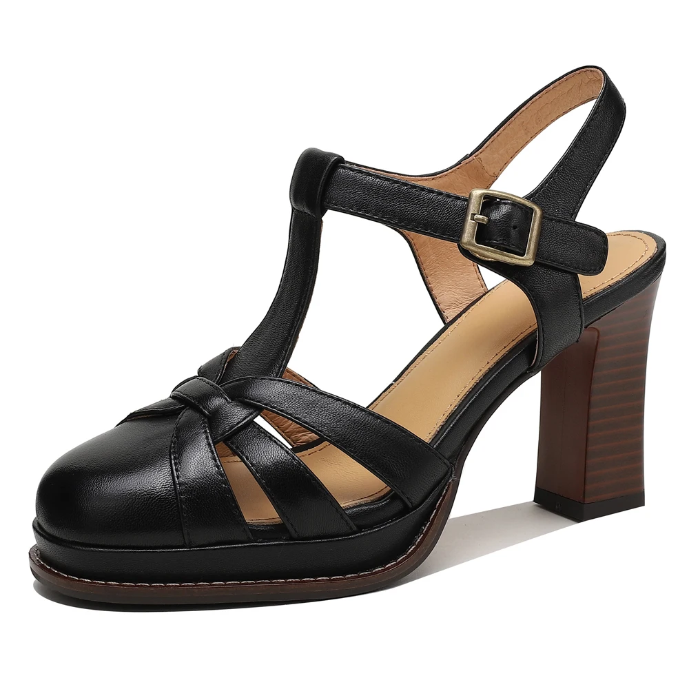 

2022 новинка лето;женские туфли лодочки с открытой пяткой;женская обувь с круглым носом на каблуке;босоножки натуральная кожа на платформе;сандалии на каблуке;чёрный красный-коричневый