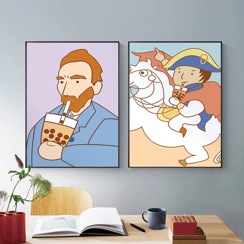 

Funny Poster Mona Lisa Bubble Tea Modern World Famous Canvas Painting Nordic Wall Art Print Picture Living Room Home Decoration