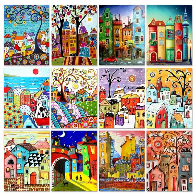 

Acrylic Paint By Numbers Abstract House Frame Picture By Numbers On Canvas Oil Painting Kit HandPainted Artwork Home Decor