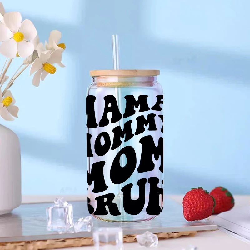 Наклейки с рисунком Мама Дизайн Мультфильм УФ Dtf термоклейкая пленка для стекла 16