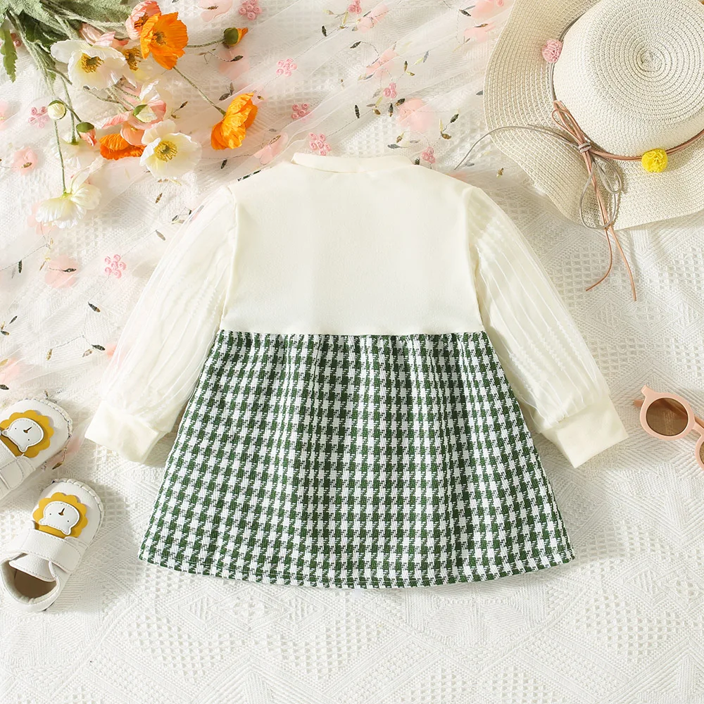 Клетчатое Платье Длиной До Колена Для Девочек Рукав-фонарик Приталенные