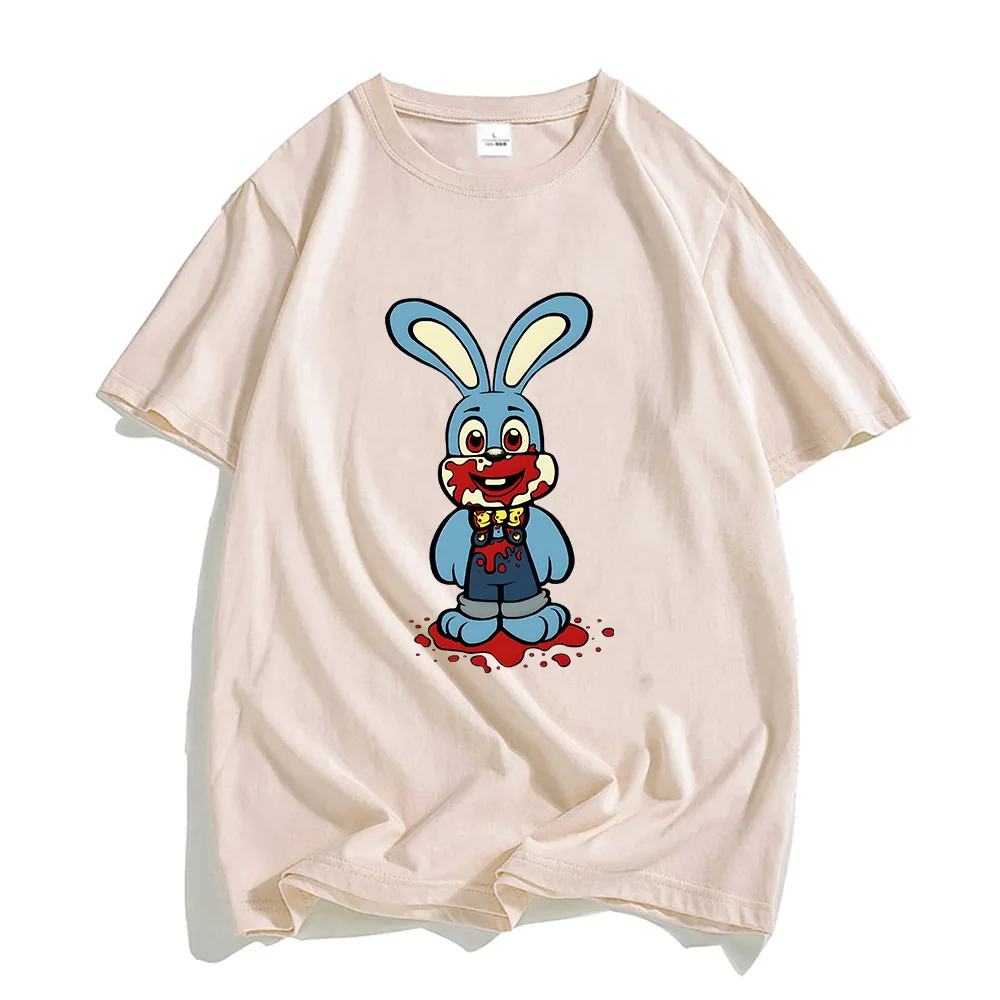 

Hot Horror Game Robbiee The Rabbit Tshirts 100% Cotton Scary Bunny T-shirts Casual MEN T Shirts Slight Strech Popular Characters