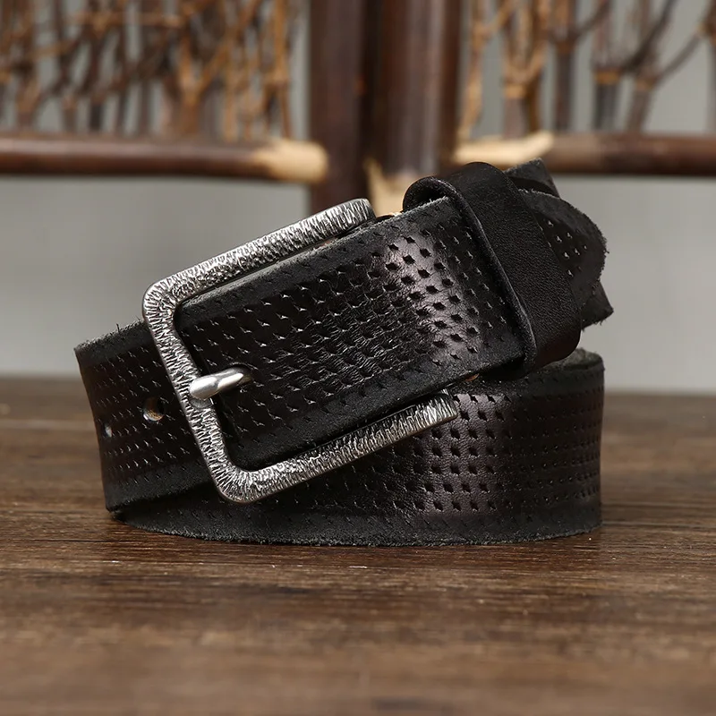 3.8CM Pure Cowhide High Quality Genuine Leather Belts for Men Brand Strap Male Stainless Steel Buckle Fancy Vintage Jeans Cowboy