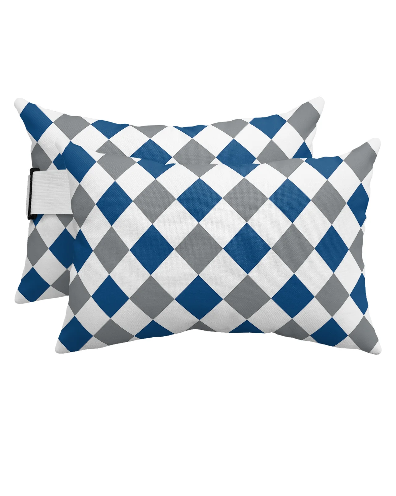 

Rhombus Check Texture Blue Gray Waterproof Pillow With Insert Adjustable Elastic Lounge Chair Recliner Head Lumbar Travel Pillow