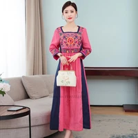 2022 traditional chinese costume women national hanfu dress vintage flower embroidery dress chinese cotton linen hanfu dress