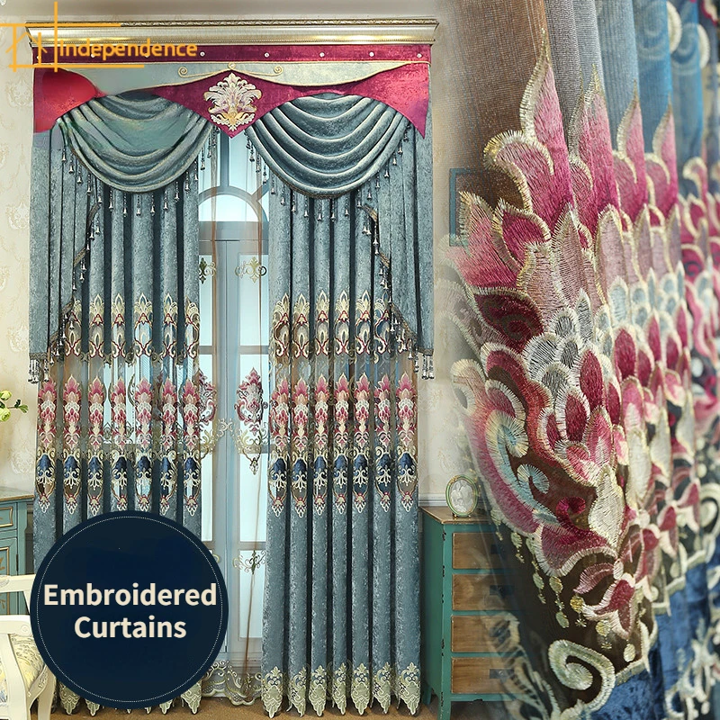 

Custom New high-end luxury curtains villa living room floor-to-ceiling windows European-style chenille hollow embroidered