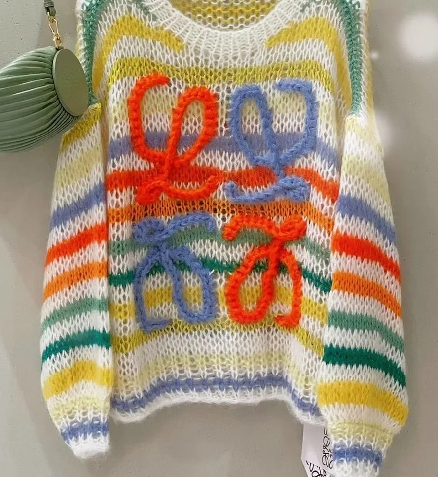 

Тонкий свободный короткий свитер DALMAZZO в радужную полоску, Женский пуловер на осень и зиму, вязаные свитера, топы