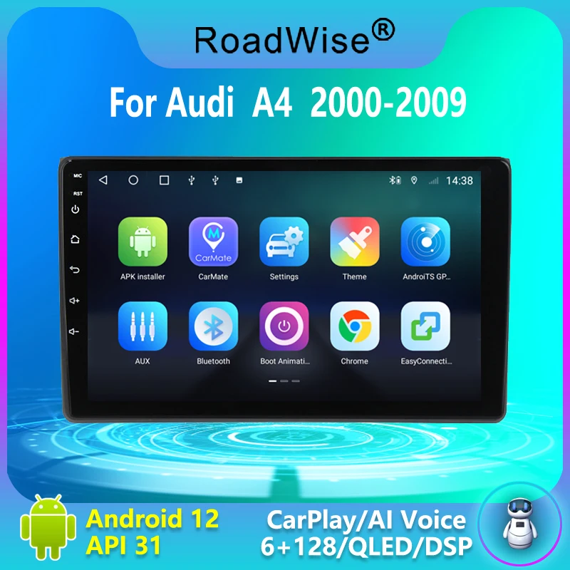 

Roadwise 8 + 256 Android автомобильное радио для Audi A4 B8 B7 B6 S4 RS4 SEAT Exeo 2000 - 2009 4G Wifi DVD 2Din GPS Carplay Авторадио Стерео