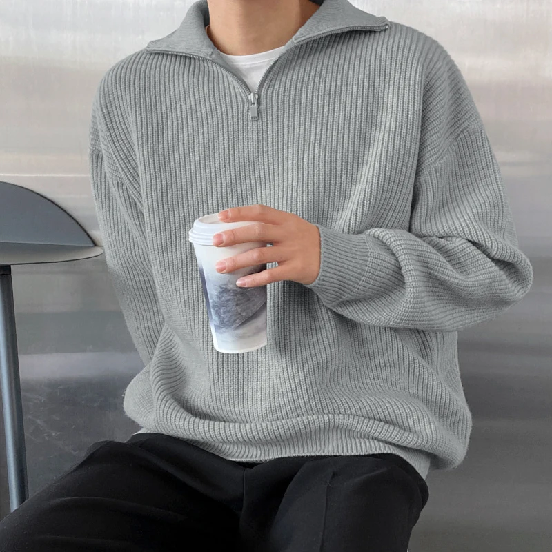 

2022 Autumn Winter Men's New Zipper Pullover Sweater Tops Male Casual Knit Bottoming Tops Men Solid Color Loose Jumpers G268