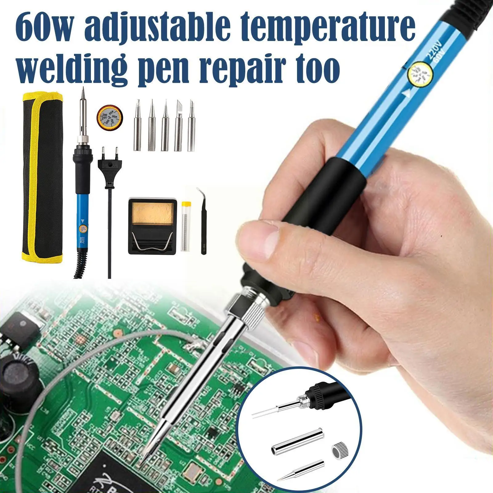 

Electric Soldering Iron 60W Adjustable Temperature Tips Soldering Tool Heater I Welding Iron Pen Ceramic Soldering Electric X7N1