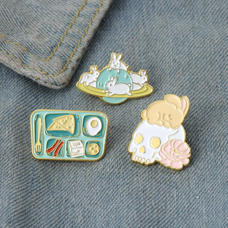 

Lunch Box Women's Brooch Cartoon Christmas Creativity Enamel Pin Rabbit Moon Lapel Pins Badges Friends New Year Gift Jewelry