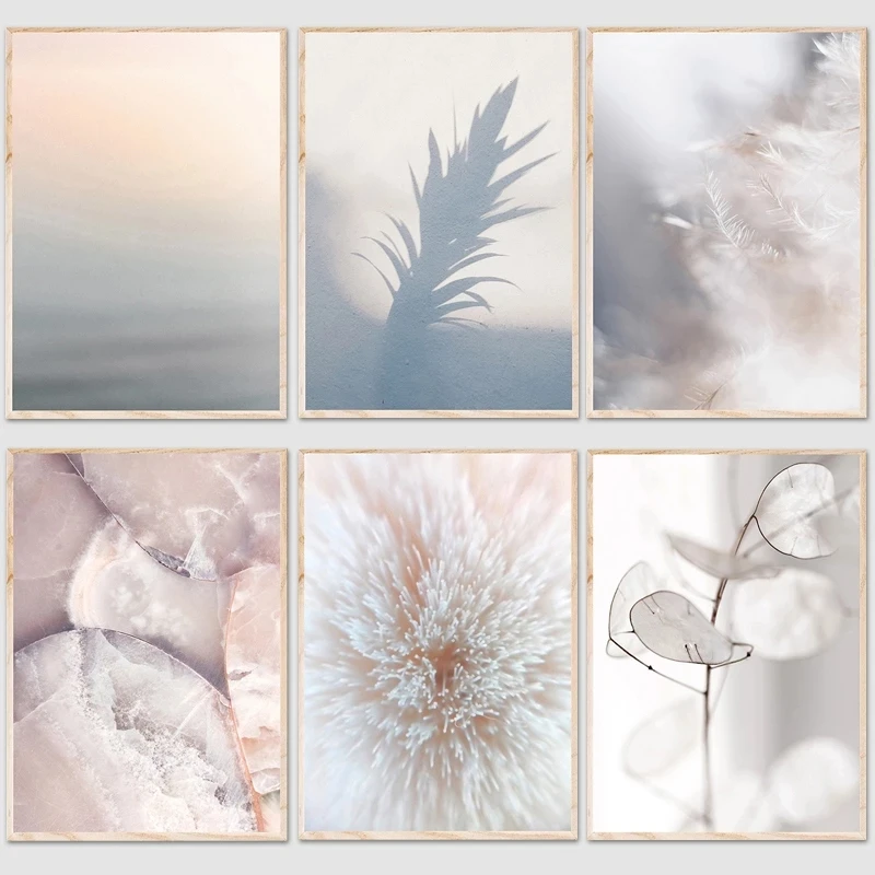 

Modern Nordic Poster and Print Feather Leaf Minimalist Canvas Art Painting Wall Picture for Living Room Bedside Mural Home Decor