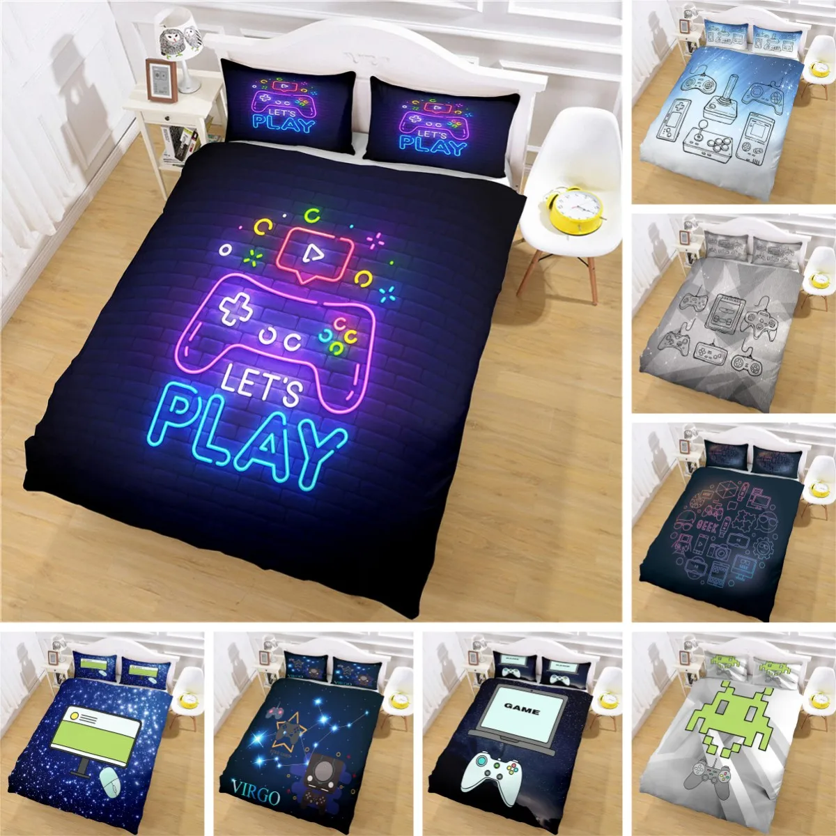 

Gamer Bedding Sets for Boys Gaming Cloth Cover Set Video Games Comforter Cover Play Station Designs Bed Set with Pillowcase