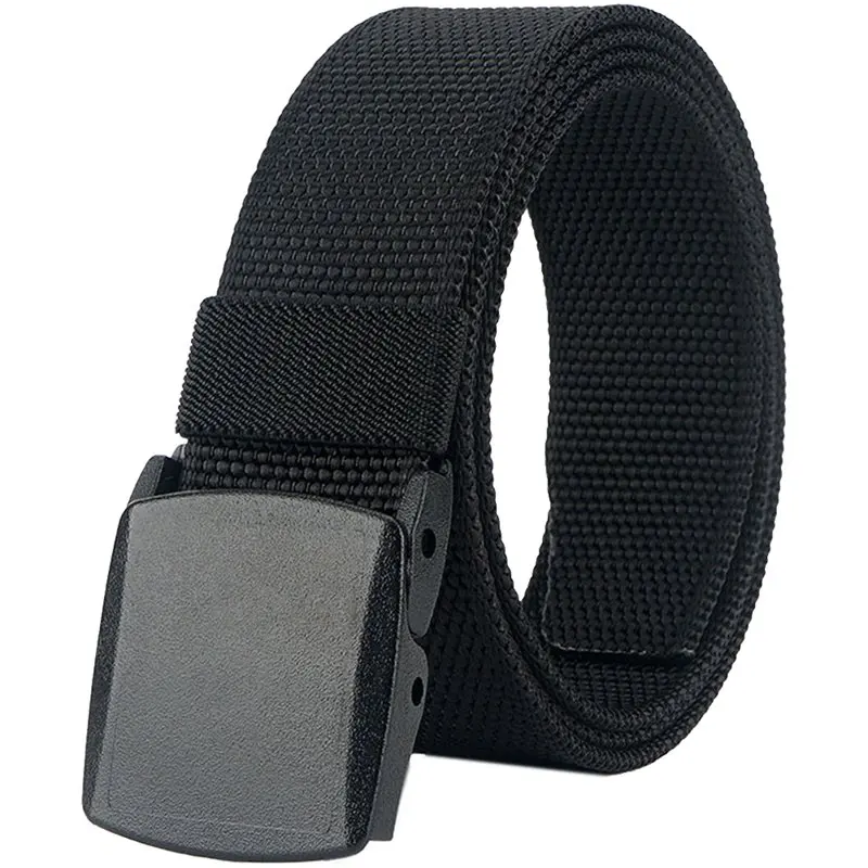 Belt Web Nylon Casual Belt with Plastic Buckle Breathable for Work Sports Easy Trim to Fit 27  46" Waist (Black)