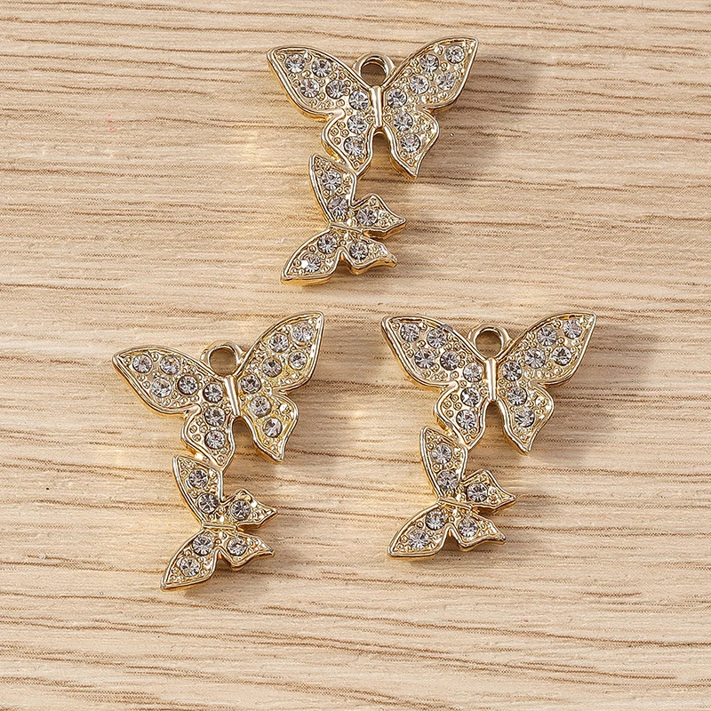 10 шт. 17x20 мм милые Подвески с двойной бабочкой из кристаллов для изготовления