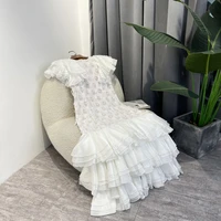 latest 2022 top quality solid white appliques unique cut cascading ruffles sleeve mermaid dreaming mid calf dresses women