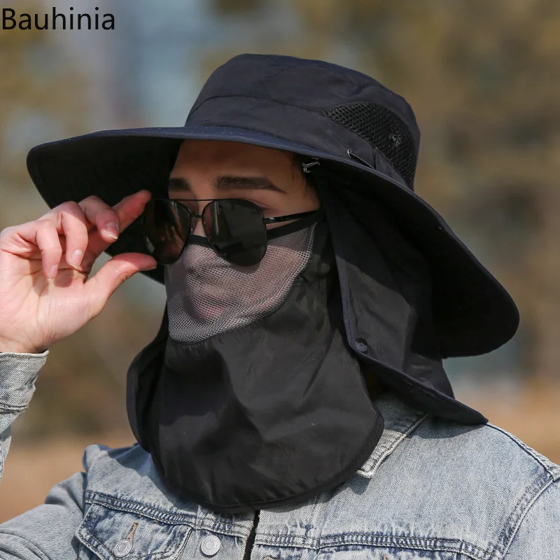 

Bauhinia Summer Sun Hat For Women Men Outdoor UV Protection Fishing Hiking Caps With Neck Flap Casual Breathable Bucket Hats
