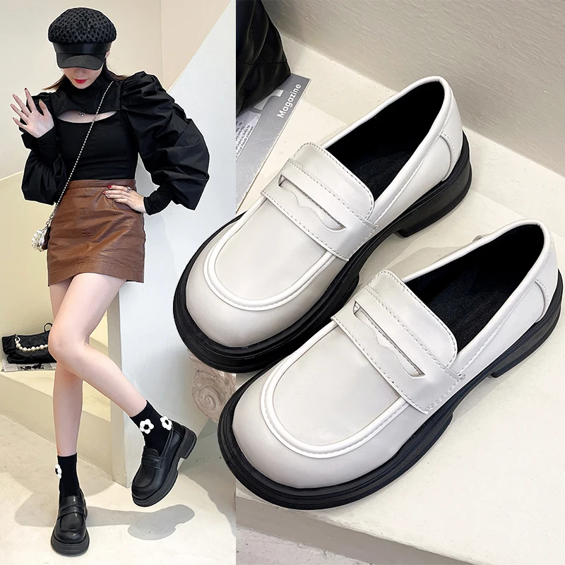 

Туфли женские на платформе без шнуровки, повседневные кроссовки, лоферы на толстой подошве, без застежки, повседневная обувь, белые, 2022
