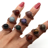 natural stone round bead crystal ring 10 20mm red bronze winding agate tiger eye charm jewelry making diy necklace accessories