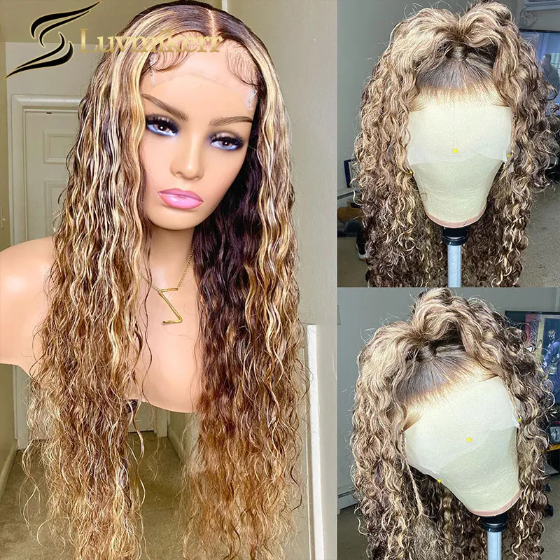 

Highlight Honey Blonde Curly 360 Lace Frontal Wig Pre Plucked Ombre Colored Brazilian Full 13x4 Human Hair HD Front Wig Women 30