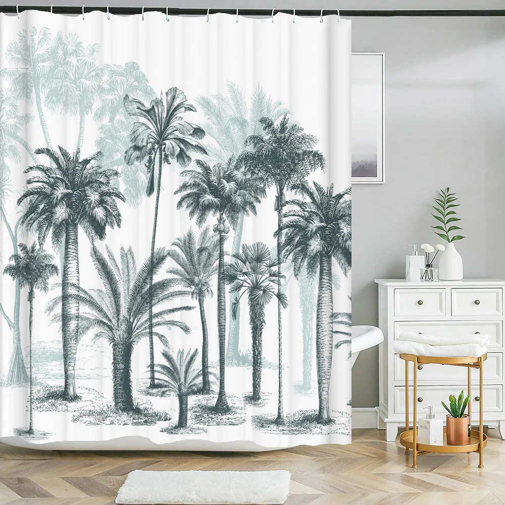 

Tropical Palm Trees Plants Shower Curtains With Hooks Palm Leaf Curtains Waterproof Polyester Bathroom Decor Bath Curtain