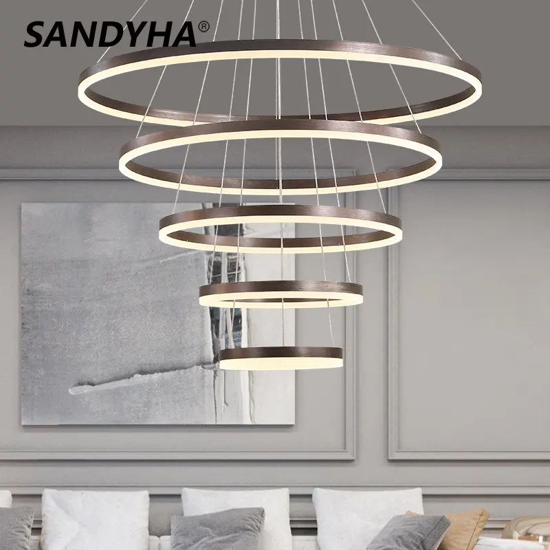 

SANDYHA Luxury Creative Led Pendant Lightings Aluminum Ring Designer Home Decor Lobby Villa Living Dining Room Hanging Lamp