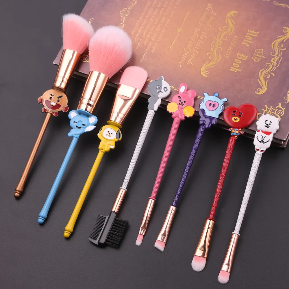 

8pcs Cute Cartoon Kim Taehyung Doll Shape Metal Makeup Brush Set Eyebrow Makeup Makeup Tools Halloween Christmas Gift