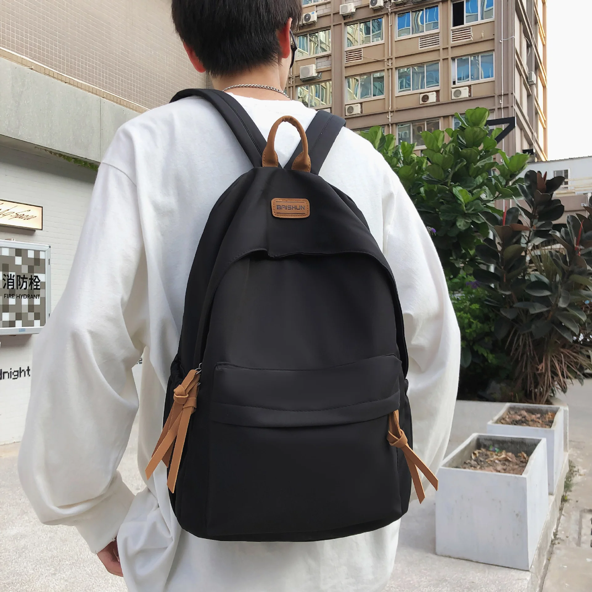 

Men And Women Solid Color Waterproof Nylon Backpack Preppy Style Schoolbag For Teenagers Kawaii Bookbag Female Travel Mochilas