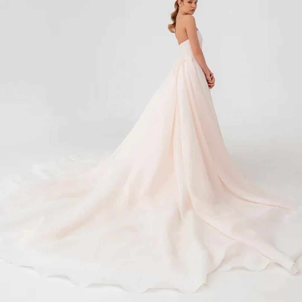 

Fashion Wedding Dresses Sweetheart Detachable Puff Sleeve High Slit Long Train Pleated Bride Gown For Women Party vestido blanco