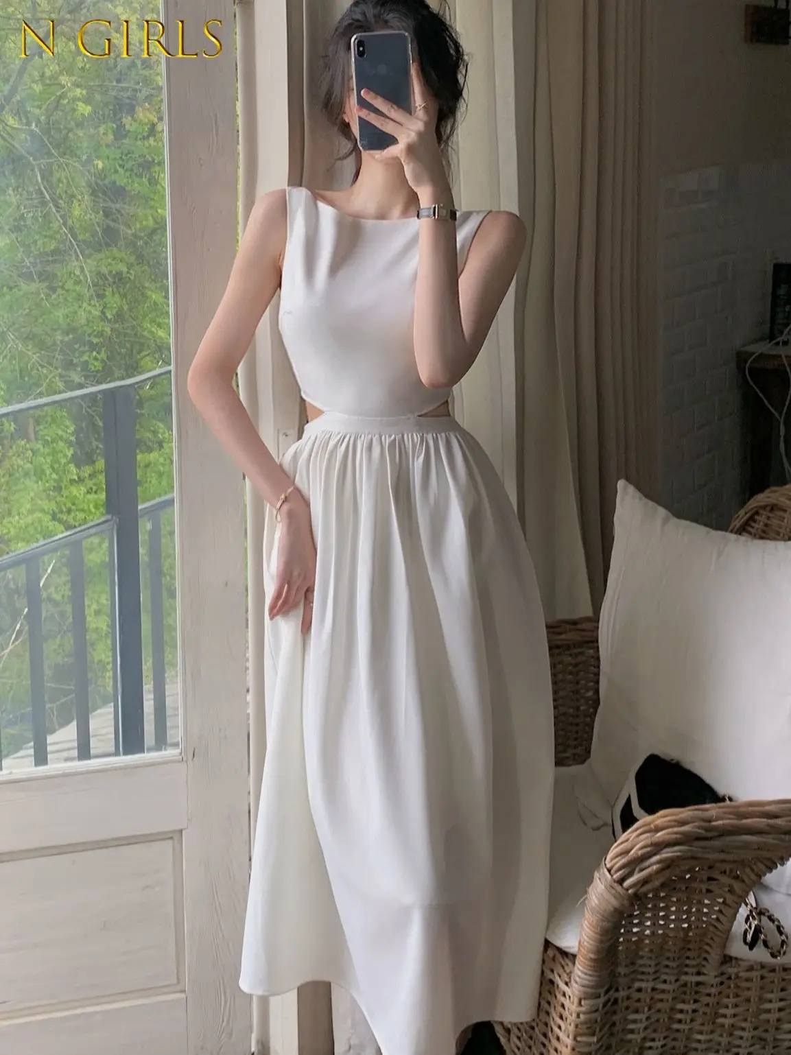 

N GIRLS Summer Women Sexy Elegent Party White Midi Dress 2022 Female Fashion Slim Clothes Vestidos Lady Prom Dress