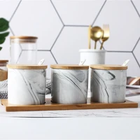 household ceramic seasoning jar marbled solid seasoning storage jar kitchen supplies spice container pantry storage containers