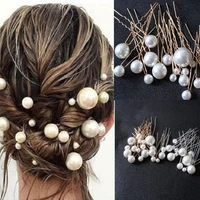 wedding pearl hair pins u shaped pin metal barrettes simulated pearl hair accessories alloy hairpin stick diy fashion