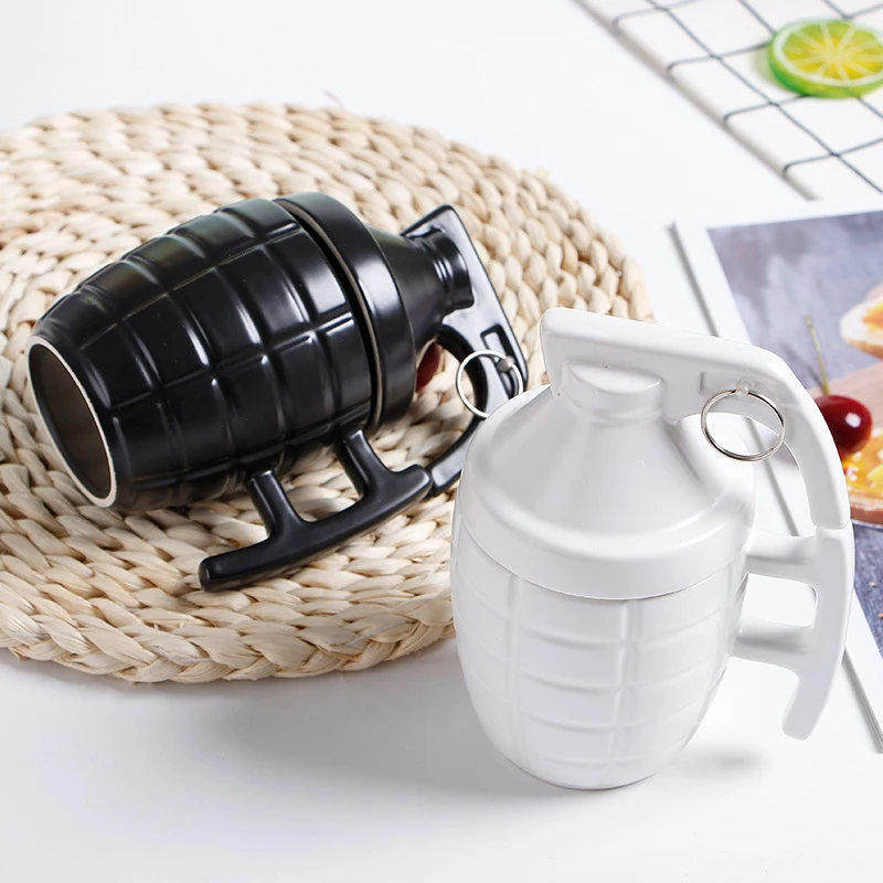

400ml Creative Hand Grenades Ceramic Coffee Mug with Lid New Juice Milk Tea Water Bottle Weapon Shape Ceramic Funny Gifts Cups
