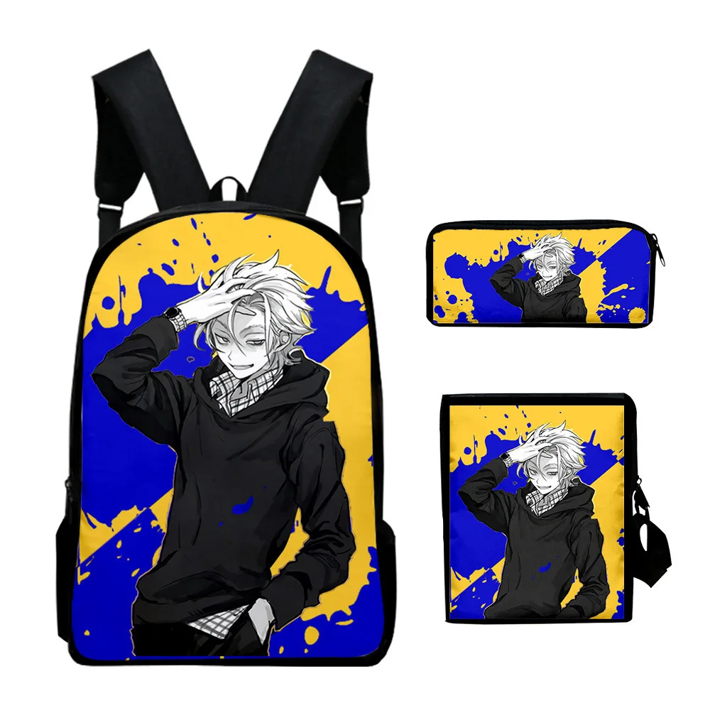Фото Классический популярный комплект из 3 предметов с 3D-принтом Kekkai Sensen: школьный рюкзак, сумка для ноутбука, сумка через плечо, пенал. №3