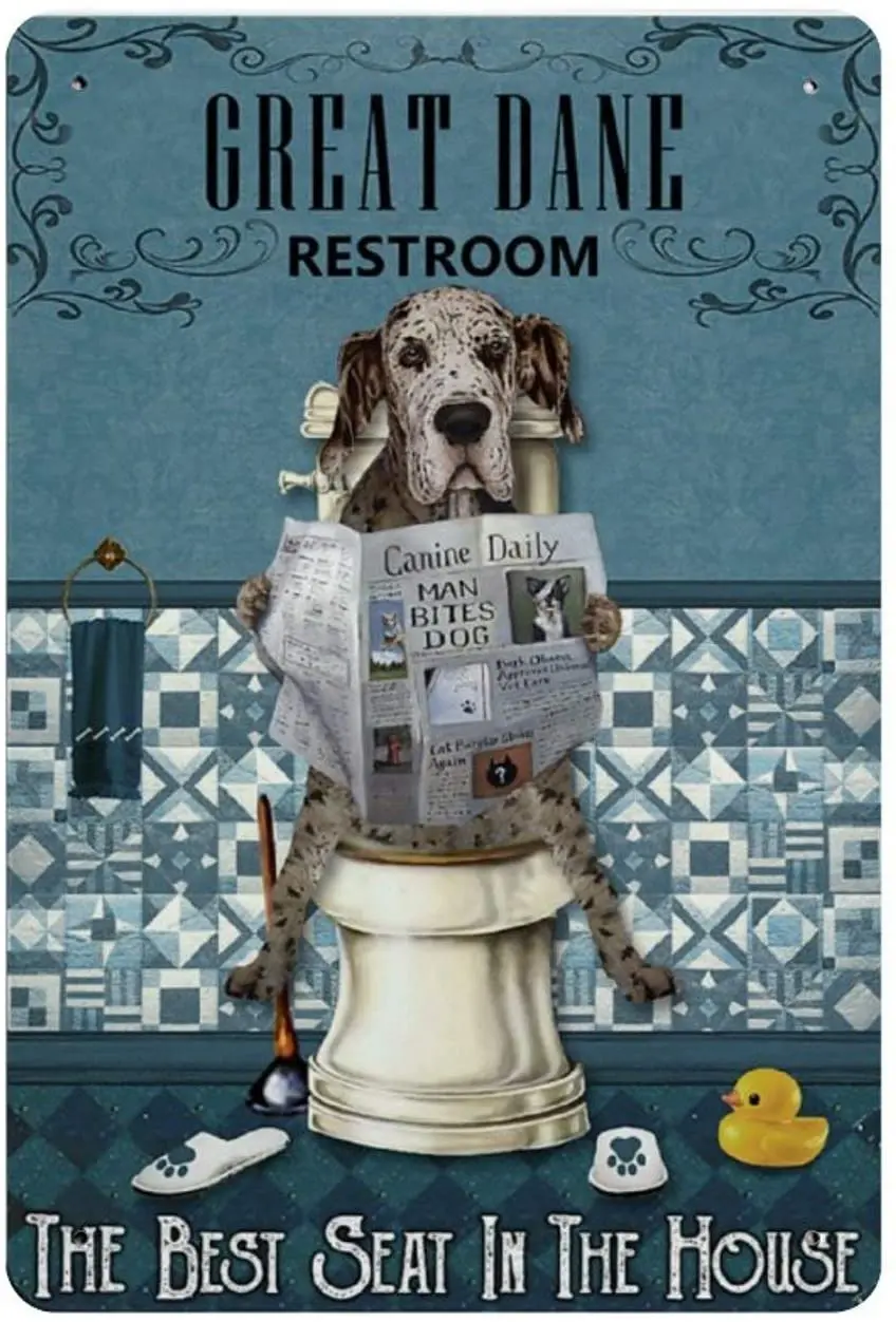 

Retro Vintage Metal Sign Reading News Restroom Great Dane Reproduction Metal Tin Sign Wall Decor for Cafe Bar Pub Home