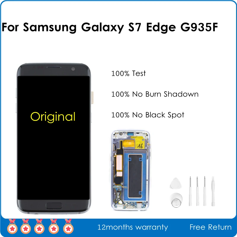 Super Original AMOLED для Samsung Galaxy S7 Edge ЖК-дисплей G935F сенсорный экран дигитайзер + рамка