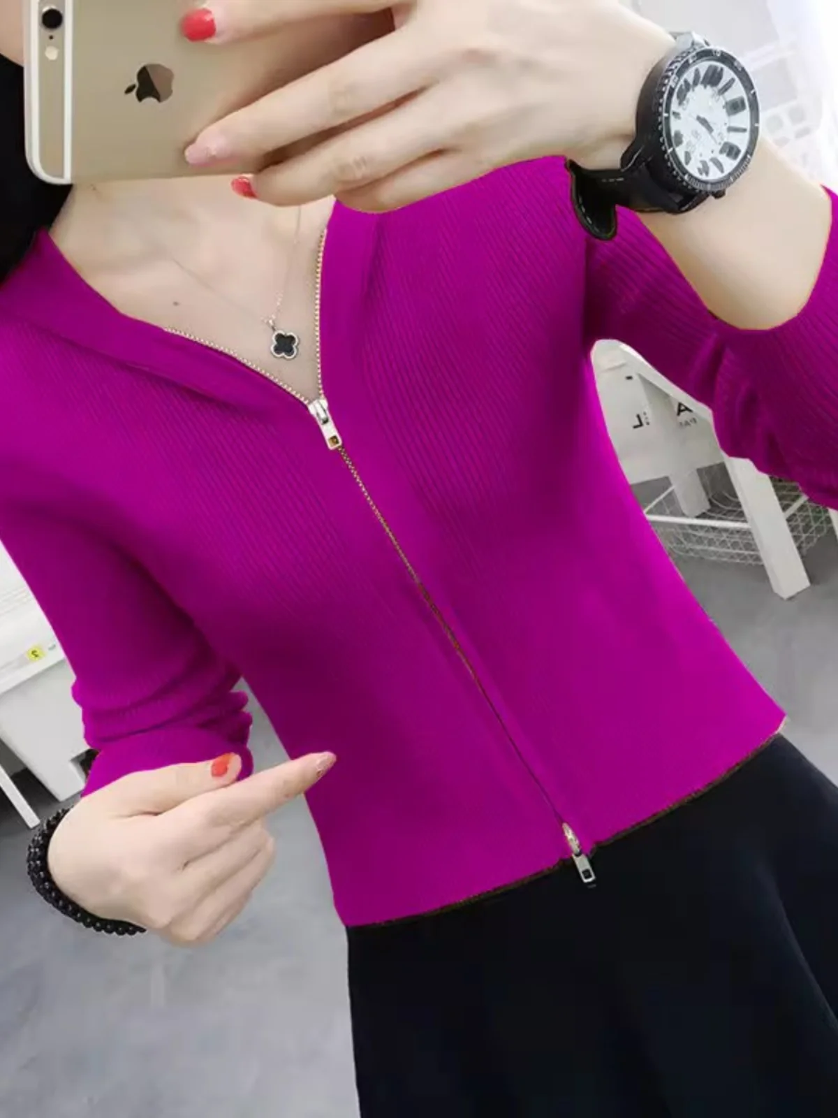 Hood Knitted Zip-up Cardigan Autumn and Winter Korean Sle Western Slim fit High Waist Crop Sweater Bottoming Shirt Ou...