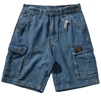 summer denim shorts mens loose trendy ins outerwear pants multi pocket work clothes straight quarter pants mens pants