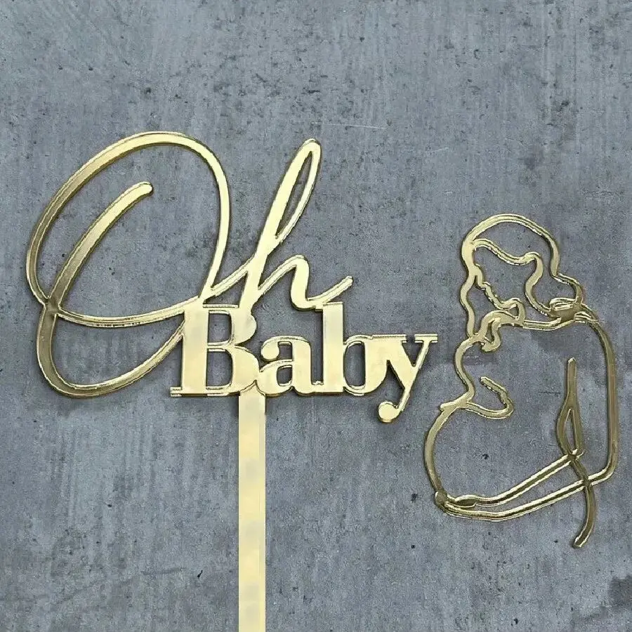 Фото Oh Baby акриловый топпер для торта для новорожденных, сладкий декор выходного дня для детского душа, вечерние украшения, очаровательный декор для торта с определением пола №5