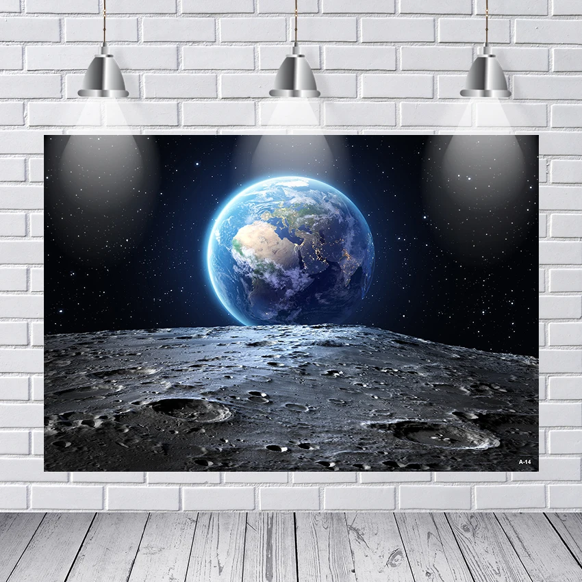 

Universe Photography Backdrop Outer Space Earth Surface Planet Stars Footprints Kids Astronaut Party Background Birthday Party