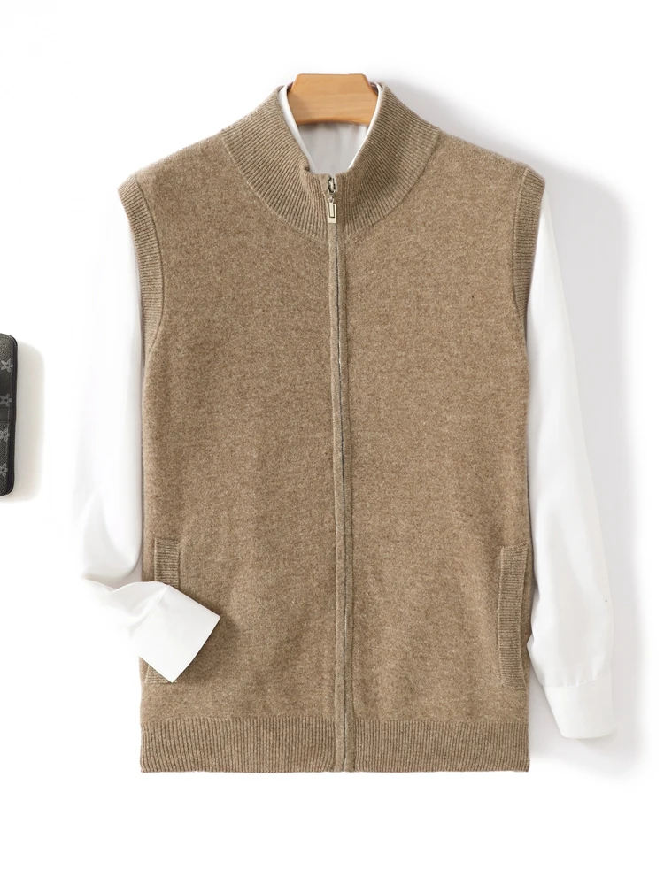 2024 мужской свитер из 100% мериносовой шерсти жилет без рукавов кардиган на молнии