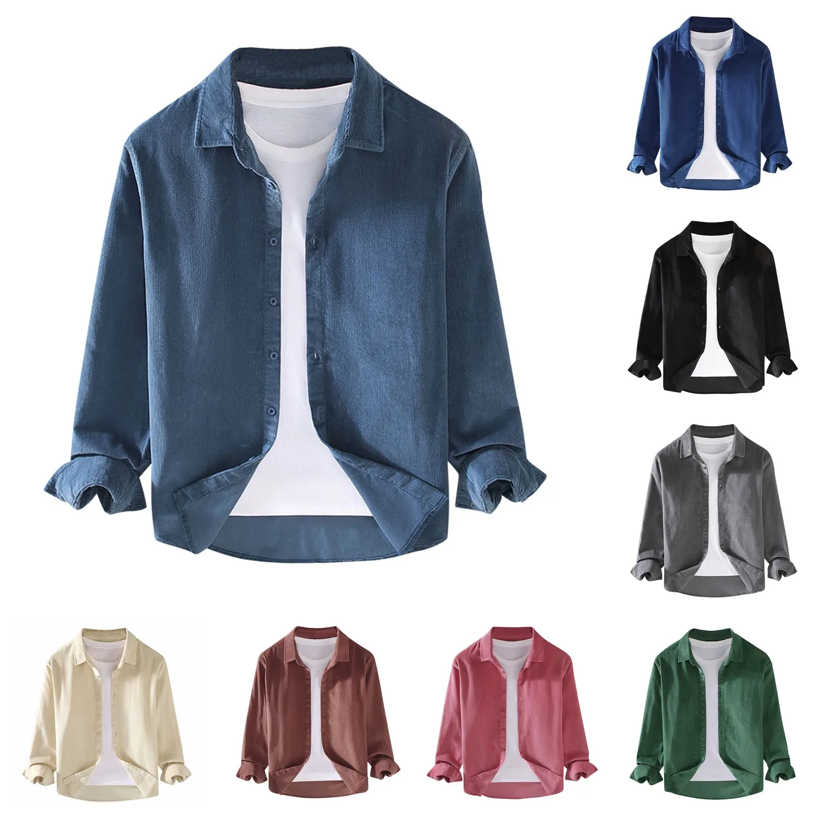 

Mens Small Shirt Men's Retro Corduroy Shirt With Solid Lapel Color Fashionable Long Sleeved Type N T Shirts for Men Big And Tall