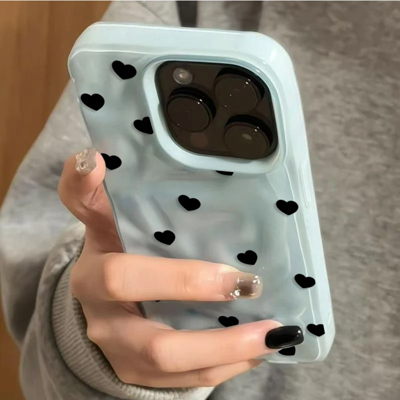 Фото Эстетичный милый черный противоударный чехол с сердечками для iPhone 17 16 Plus 15 14 Pro 13 12 11 Pro Max Air 16E, мягкий защитный чехол №4