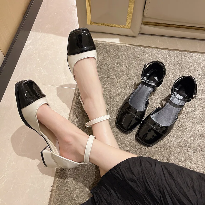 

Med 2022 Sandals Retro Woman Shoes High Heels Suit Female Beige Mary Jane Medium New Original High-heeled Spring Girls Summer Bl