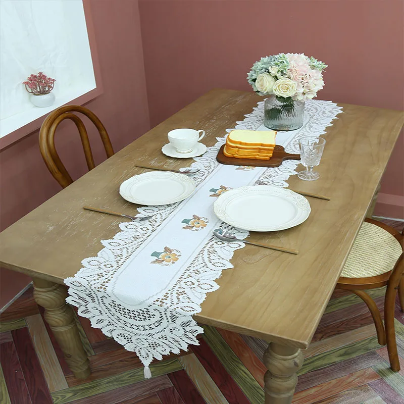 

Retro American Lace Table Flag Flower Pot Printing Table Mat Household Strip Tassel Table Decoration Table Mat Cover